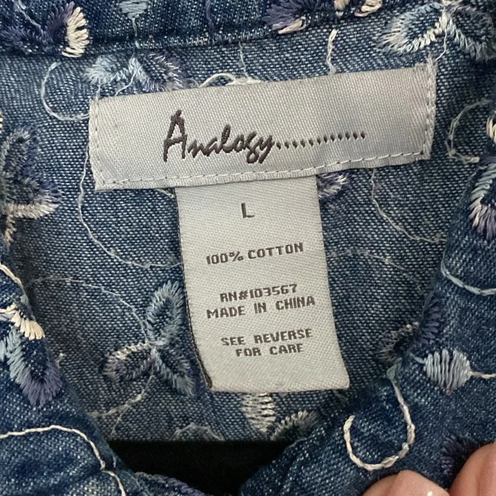 Analogy-Jean jacket with floral embroidery- 100% cotton- Size large - Picture 4 of 7